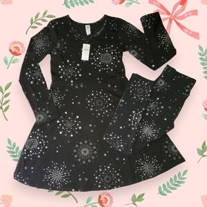 Justice Black Long Sleeve Dress Tunic Top with matching legging Set NWT Size 12